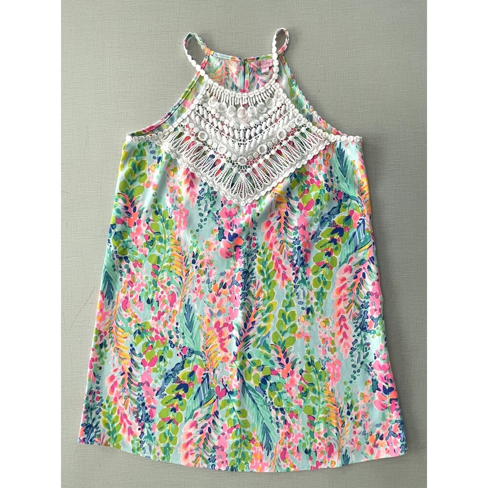 Lilly Pulitzer Size 8 Pearl Shift Dress Mini Colorful Tropical Vacation Crochet - Picture 3 of 12